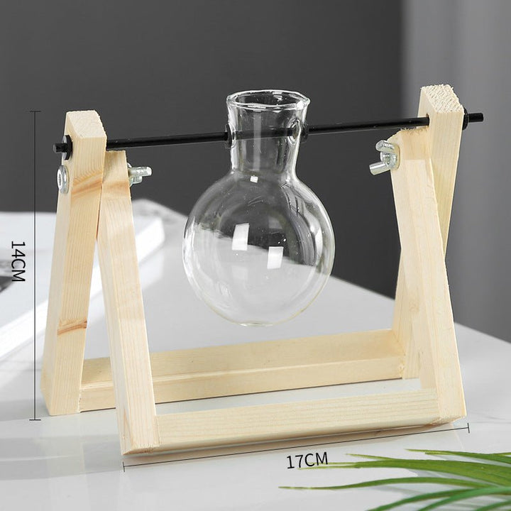 Swing Wooden Stand Hydroponic Plant Container Glass Vase - RAZANSY