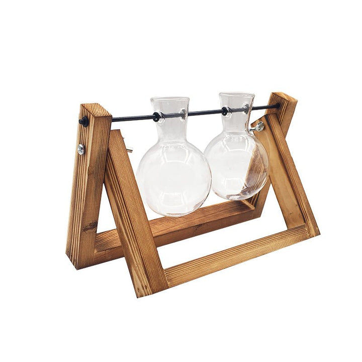 Swing Wooden Stand Hydroponic Plant Container Glass Vase - RAZANSY